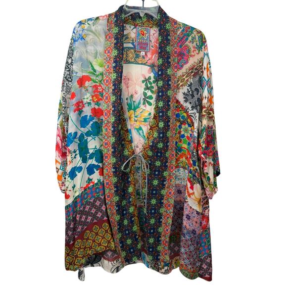 Johnny Was Tops - Johnny Was Patchwork Kimono Size L Cupra Rayon Mixed Print Boho